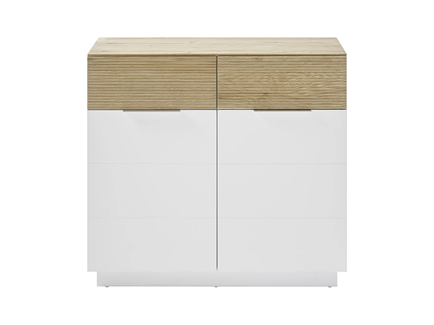 Commode, meuble de rangement de 2 portes coloris blanc mat, chêne - Longueur 90 x Hauteur 83 x Profondeur 40 cm