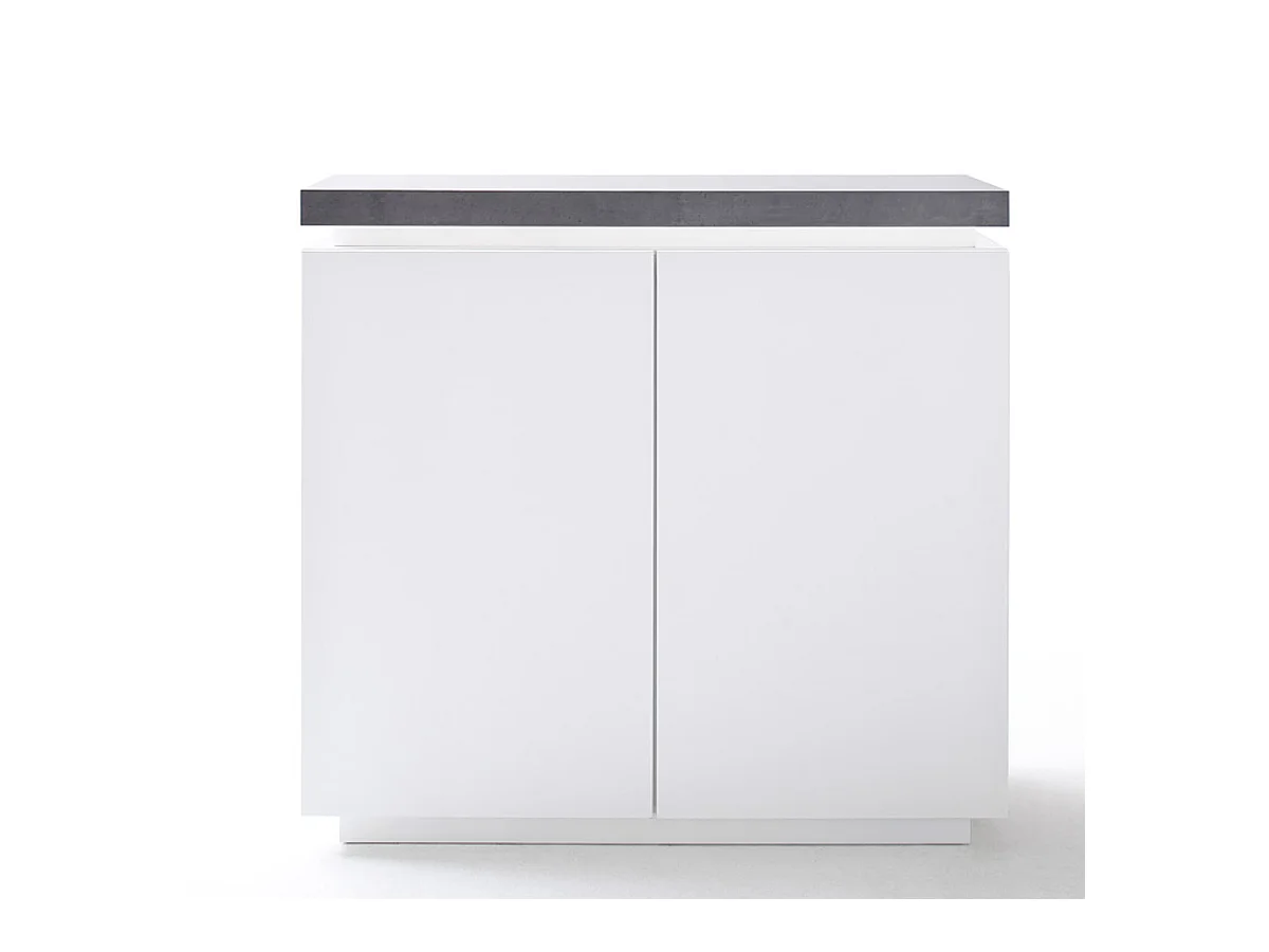 Commode, meuble de rangement coloris blanc laqué mat et gris béton - Longueur 120 x Hauteur 113 x Profondeur 40 cm