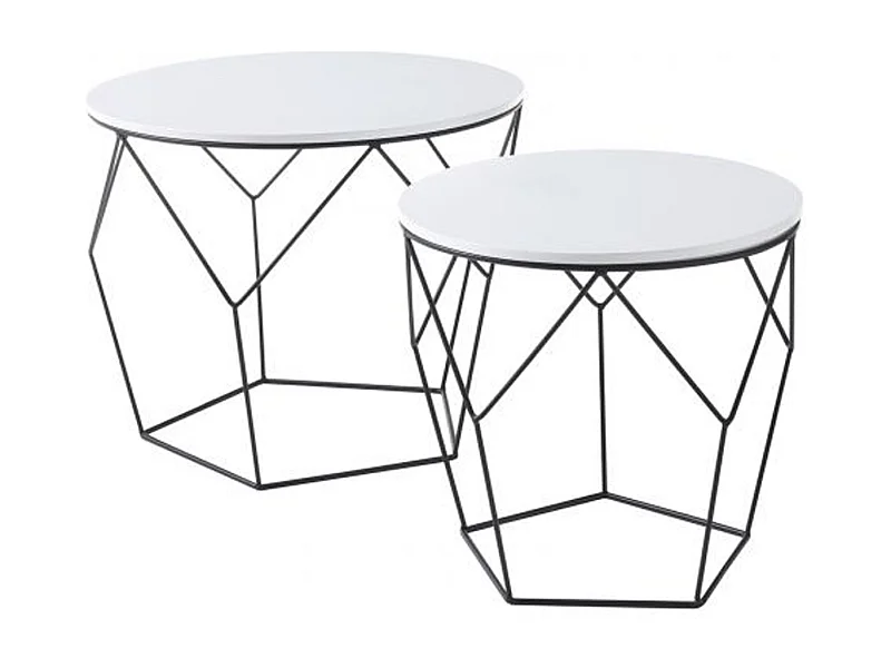 Lot de 2 tables d'appoint en bois et métal coloris blanc mat