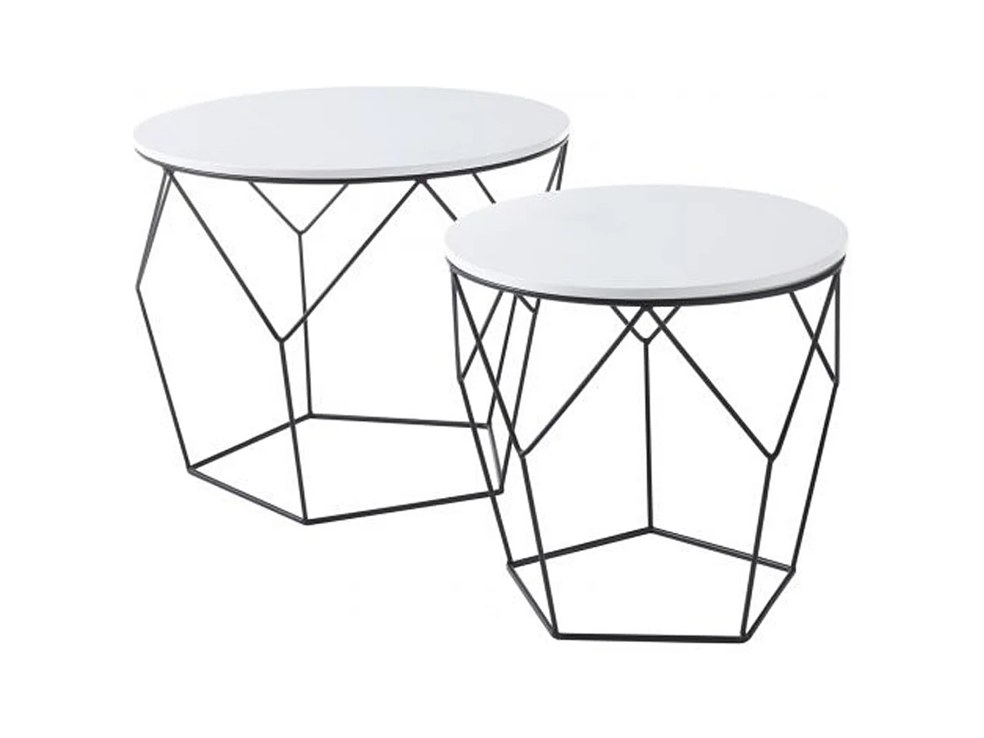 Lot de 2 tables d'appoint en bois et métal coloris blanc mat