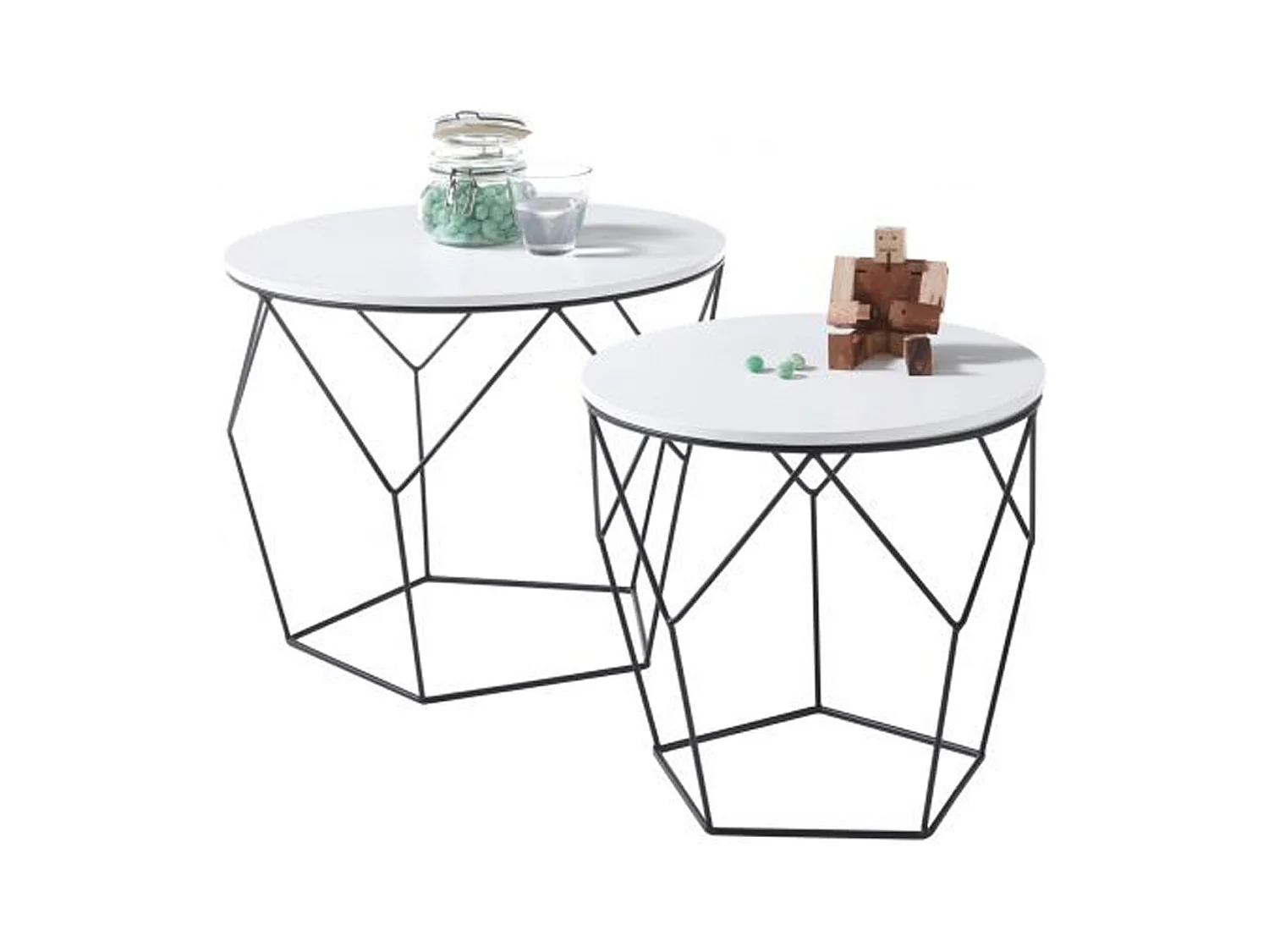 Lot de 2 tables d'appoint en bois et métal coloris blanc mat