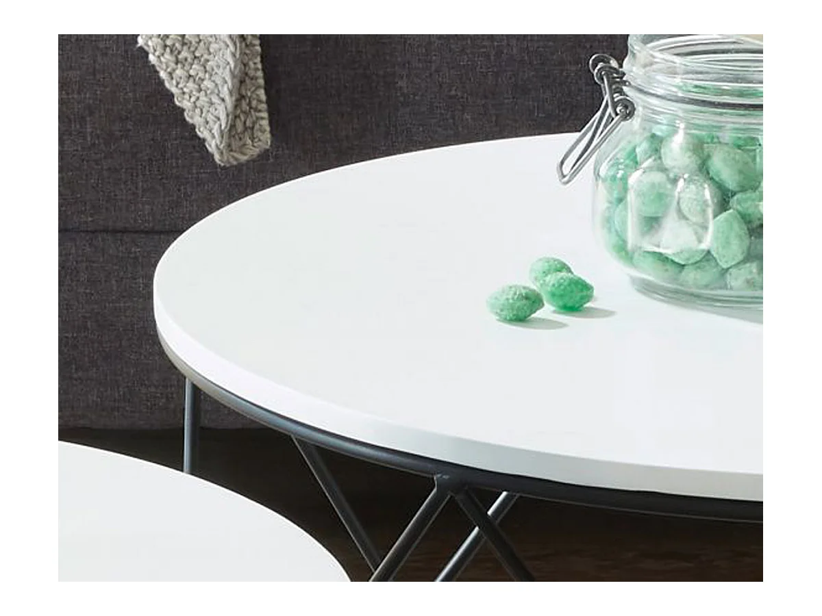 Lot de 2 tables d'appoint en bois et métal coloris blanc mat