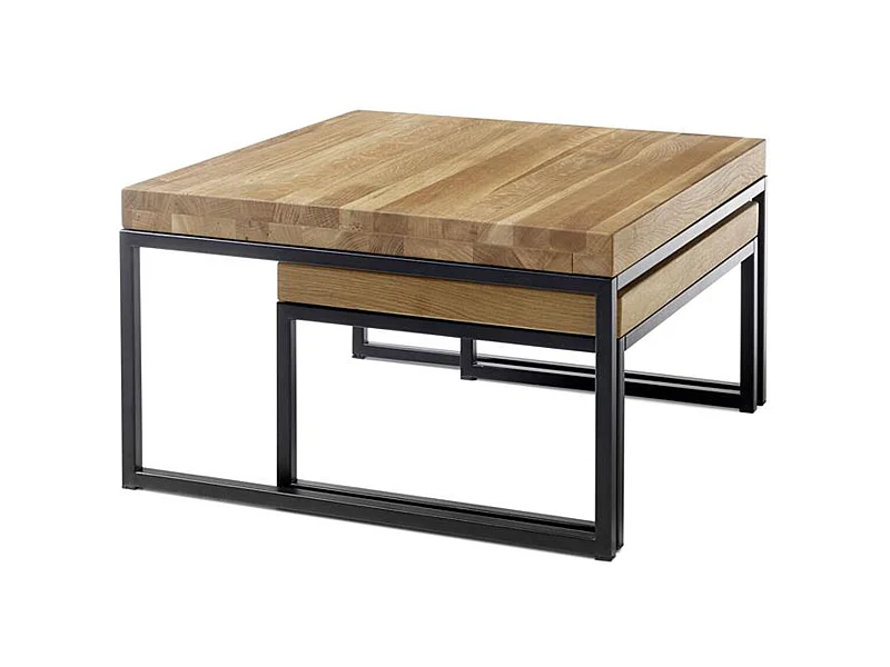 Lot de 2 tables d'appoint gigognes en chêne massif / noir