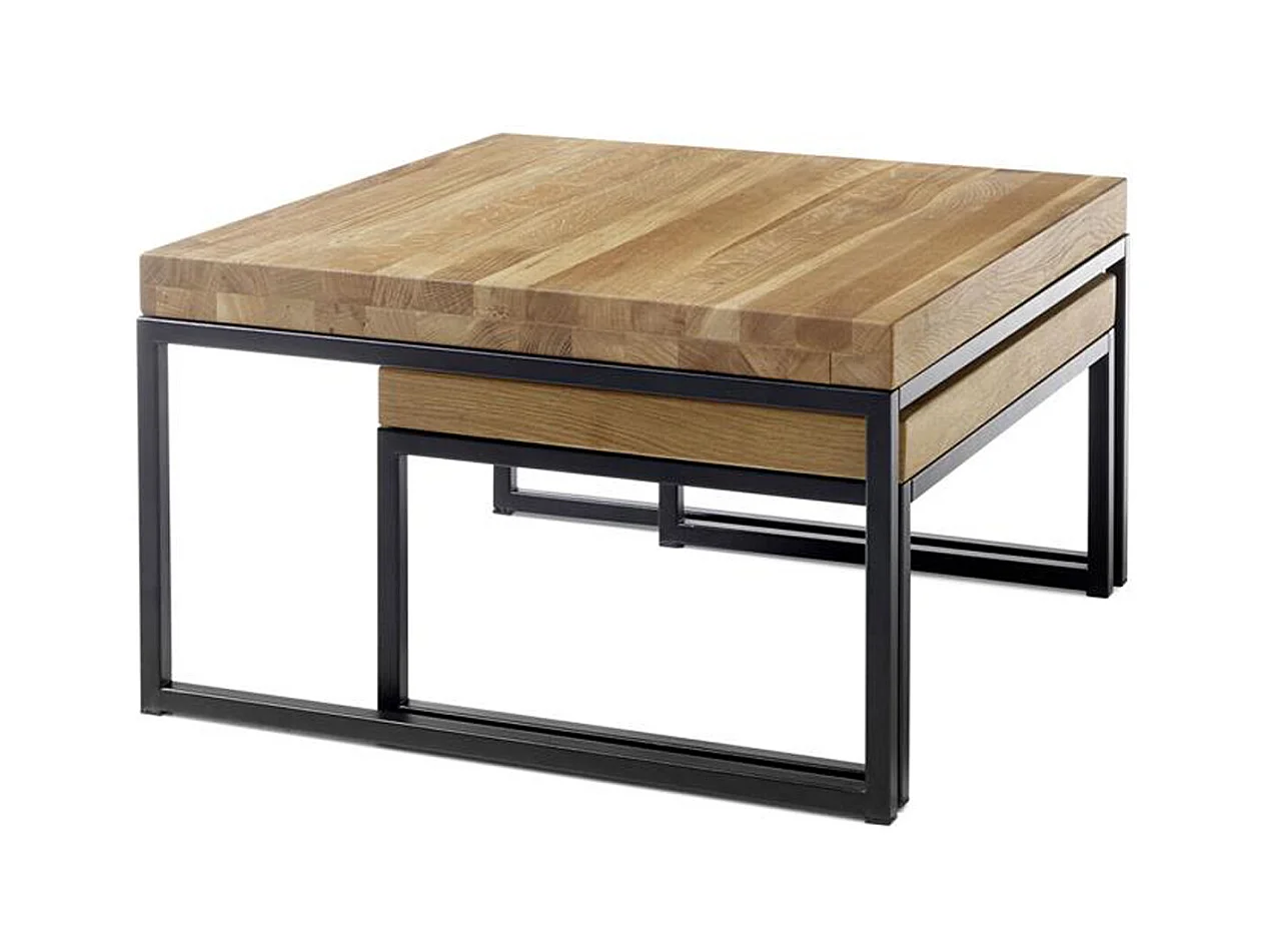 Lot de 2 tables d'appoint gigognes en chêne massif / noir