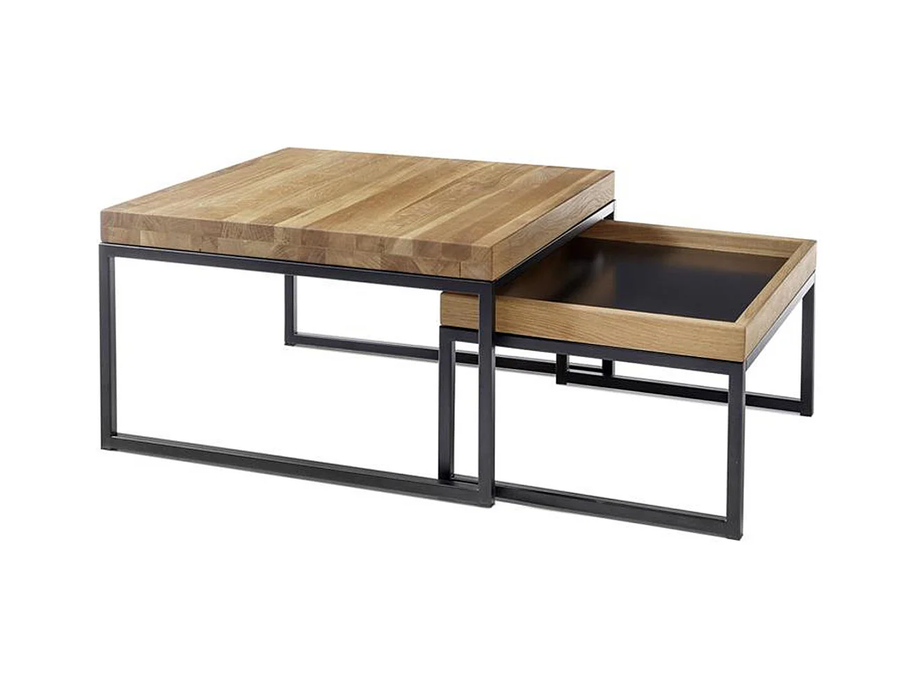 Lot de 2 tables d'appoint gigognes en chêne massif / noir