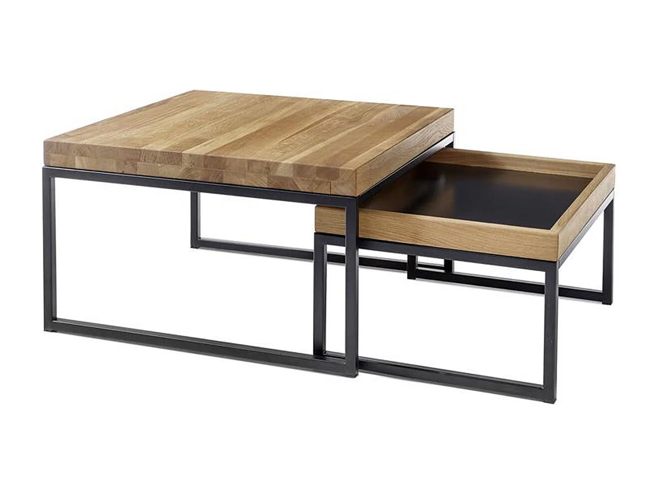 Lot de 2 tables d'appoint gigognes en chêne massif / noir