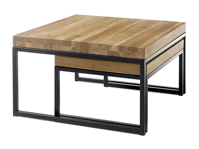 Lot de 2 tables d'appoint gigognes en chêne massif / noir