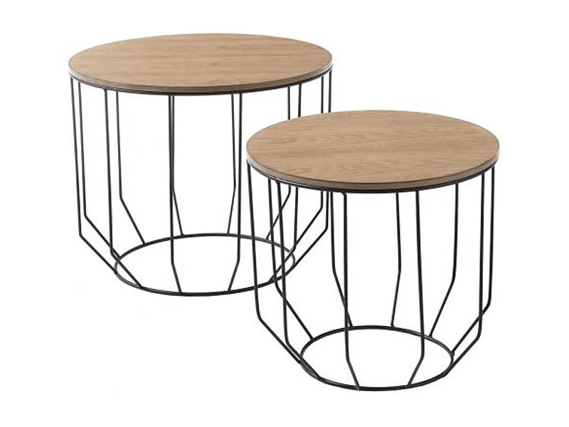 Lot de 2 tables d'appoint gigognes en bois et métal finition chêne massif huilé