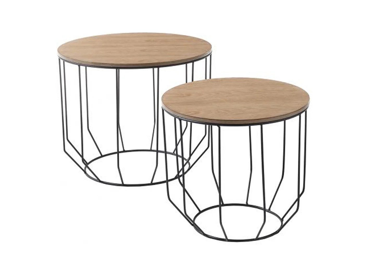 Lot de 2 tables d'appoint gigognes en bois et métal finition chêne massif huilé