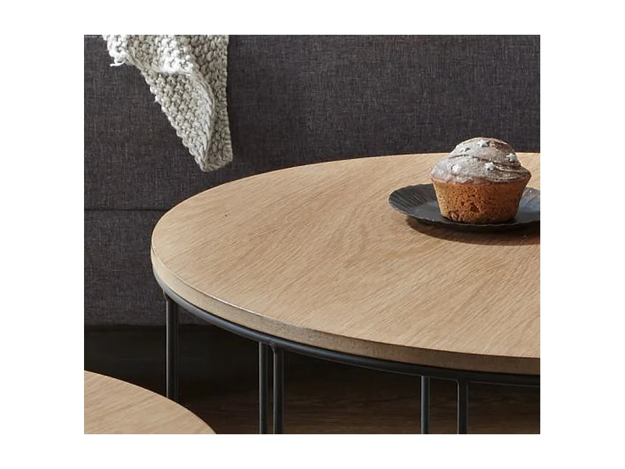 Lot de 2 tables d'appoint gigognes en bois et métal finition chêne massif huilé