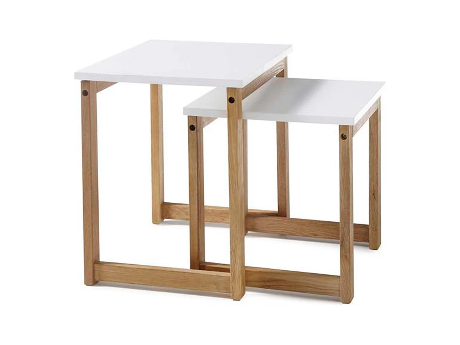 Lot de 2 tables d'appoint gigognes en bois coloris chêne / blanc mat