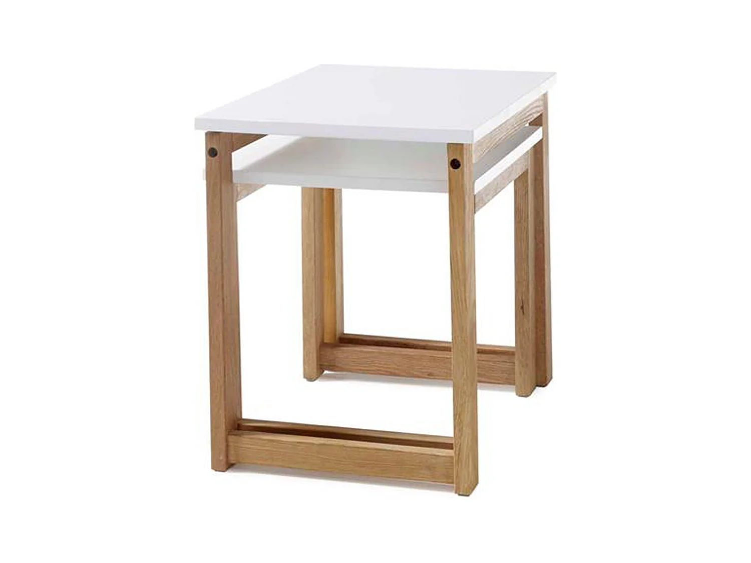 Lot de 2 tables d'appoint gigognes en bois coloris chêne / blanc mat