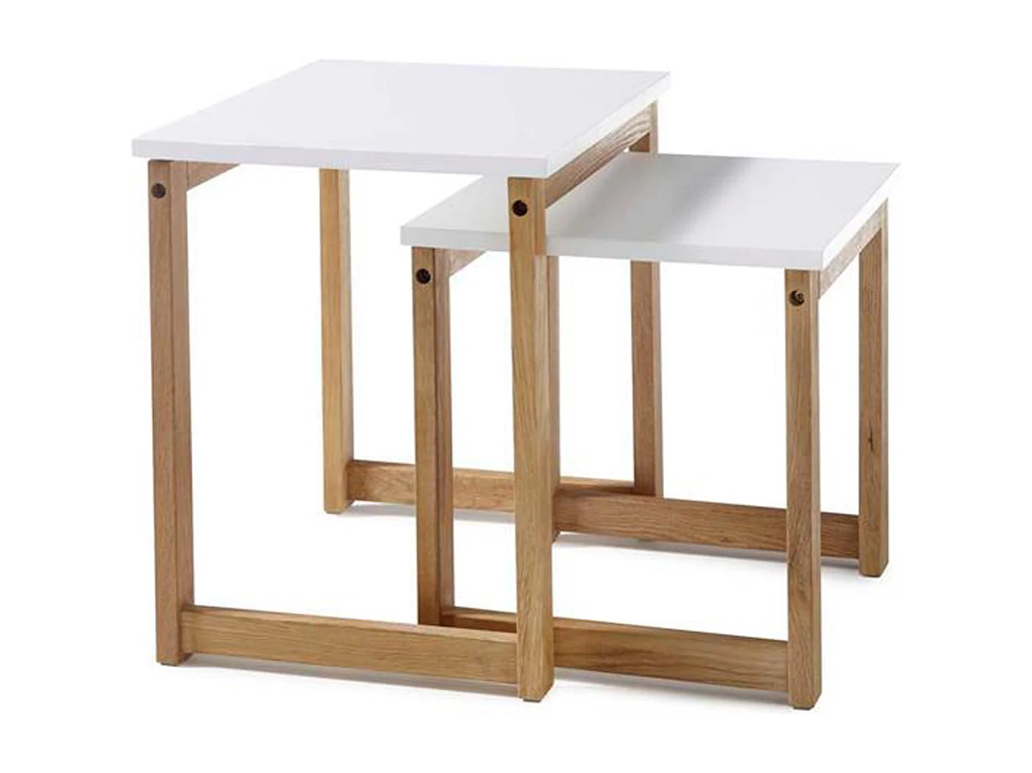 Lot de 2 tables d'appoint gigognes en bois coloris chêne / blanc mat