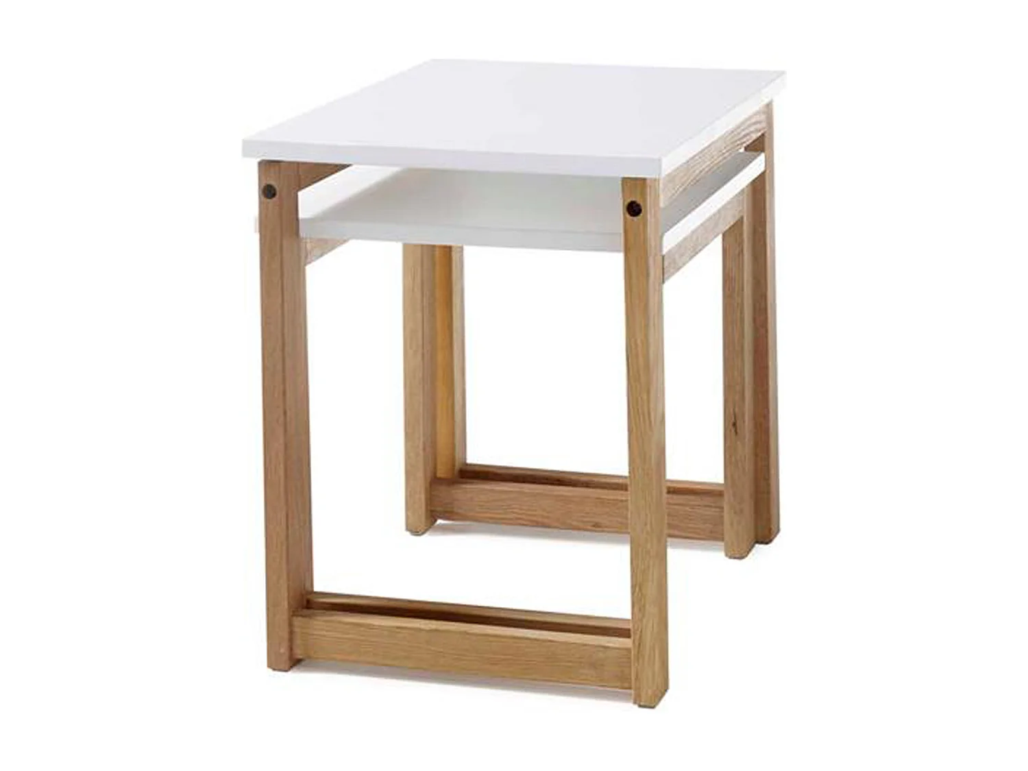 Lot de 2 tables d'appoint gigognes en bois coloris chêne / blanc mat