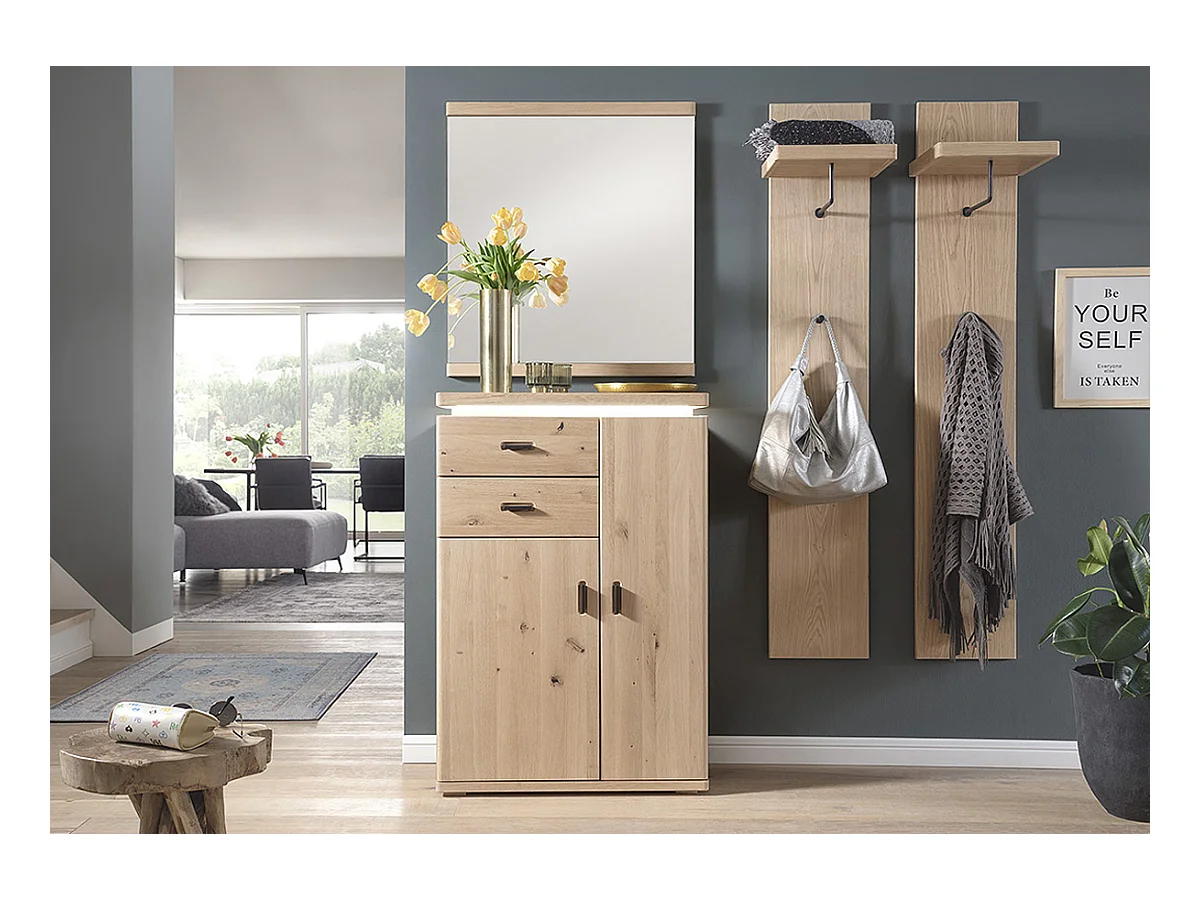 Vestiaire murale en mélamine, coloris chêne sombre - L.30 x H.168 x P.30 cm