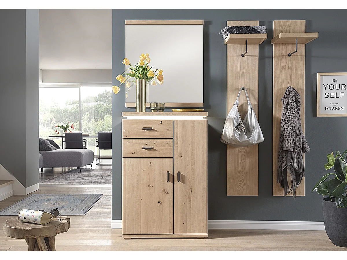 Vestiaire murale en mélamine, coloris chêne sombre - L.30 x H.168 x P.30 cm