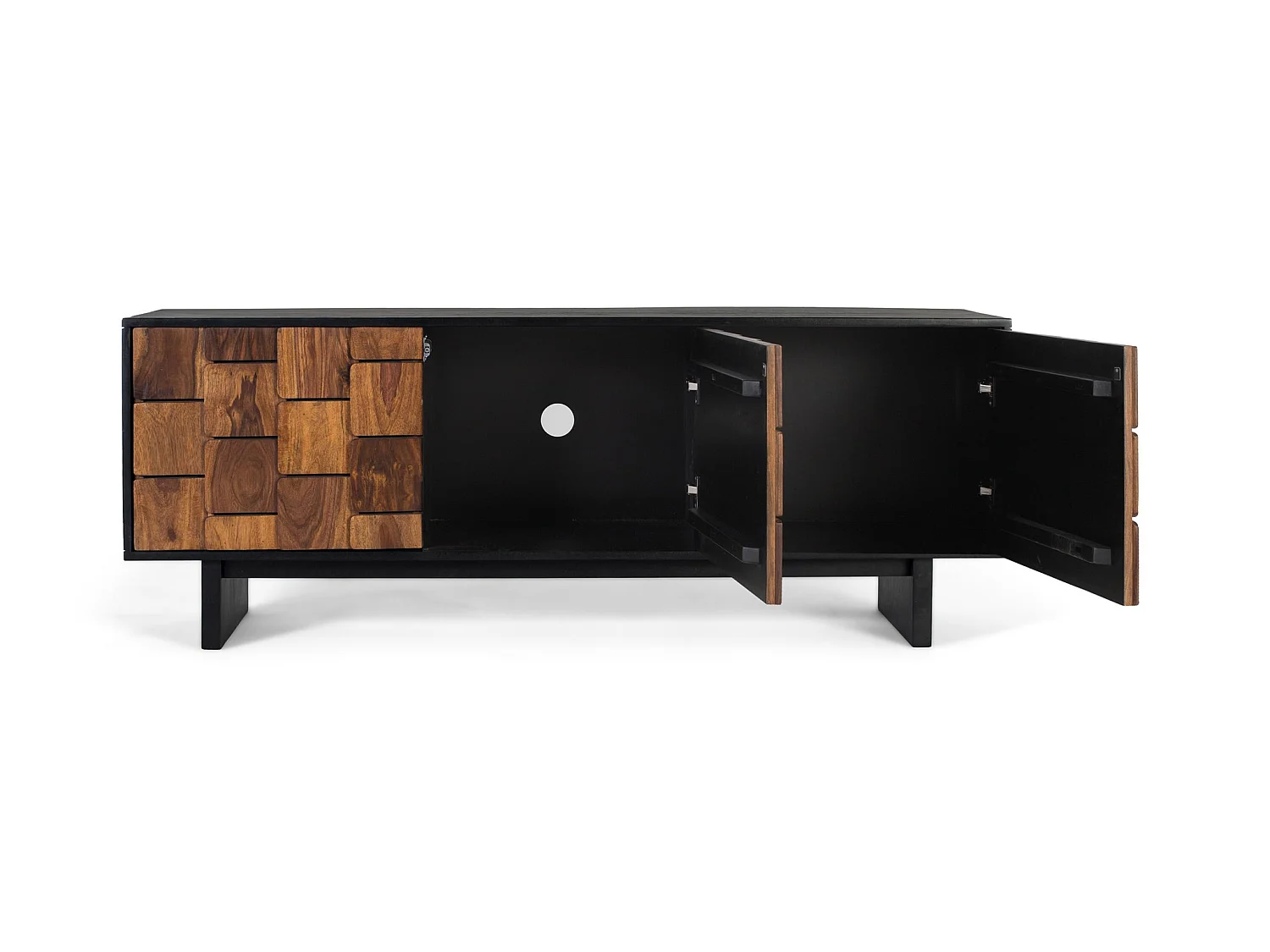 Meuble TV en bois de manguier 160 cm, style ethnique rustique moderne - 61 x 160 x 40 cm