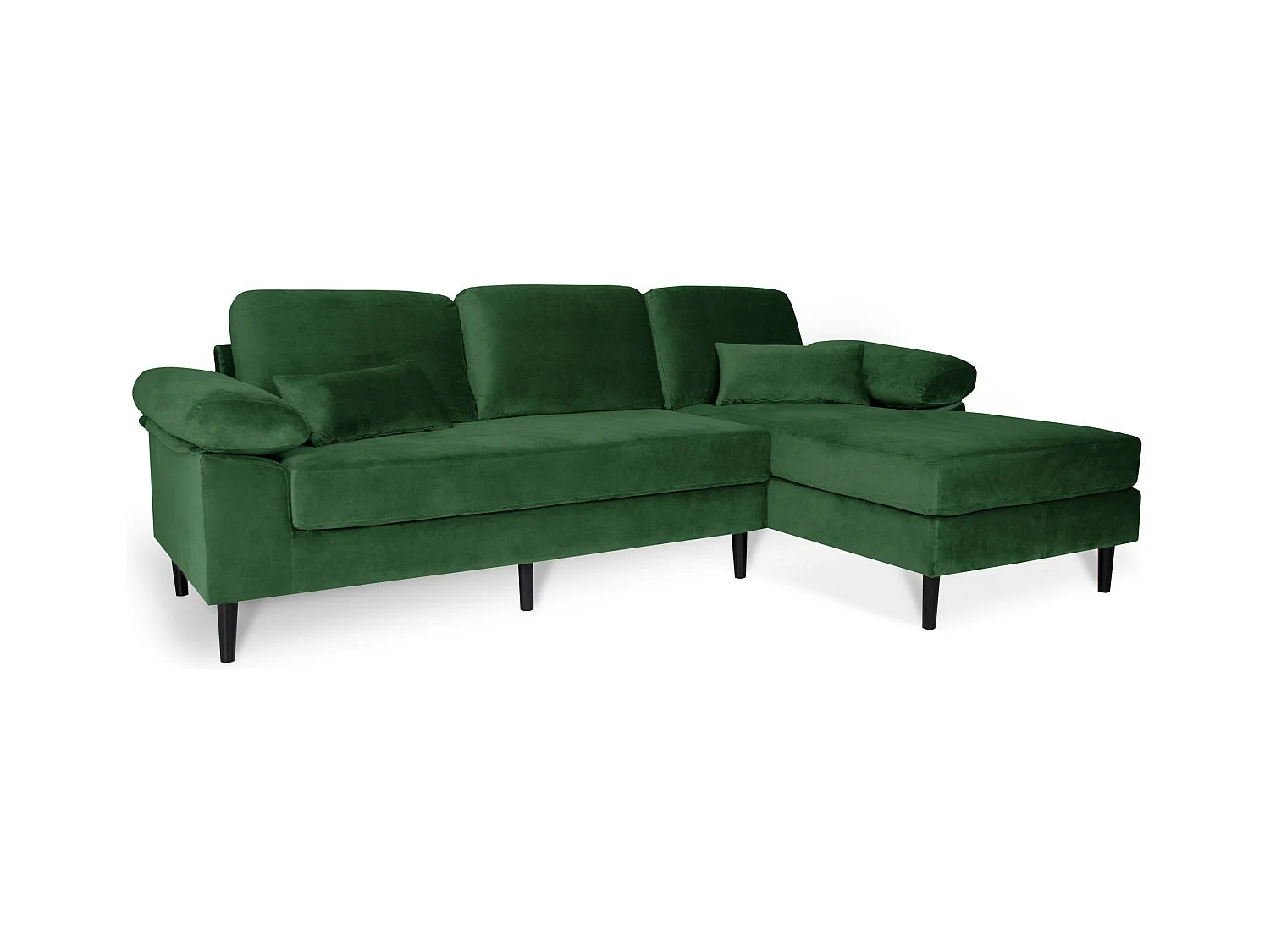 Divano angolare 3 posti con chaise longue destra velluto verde scuro – Washington