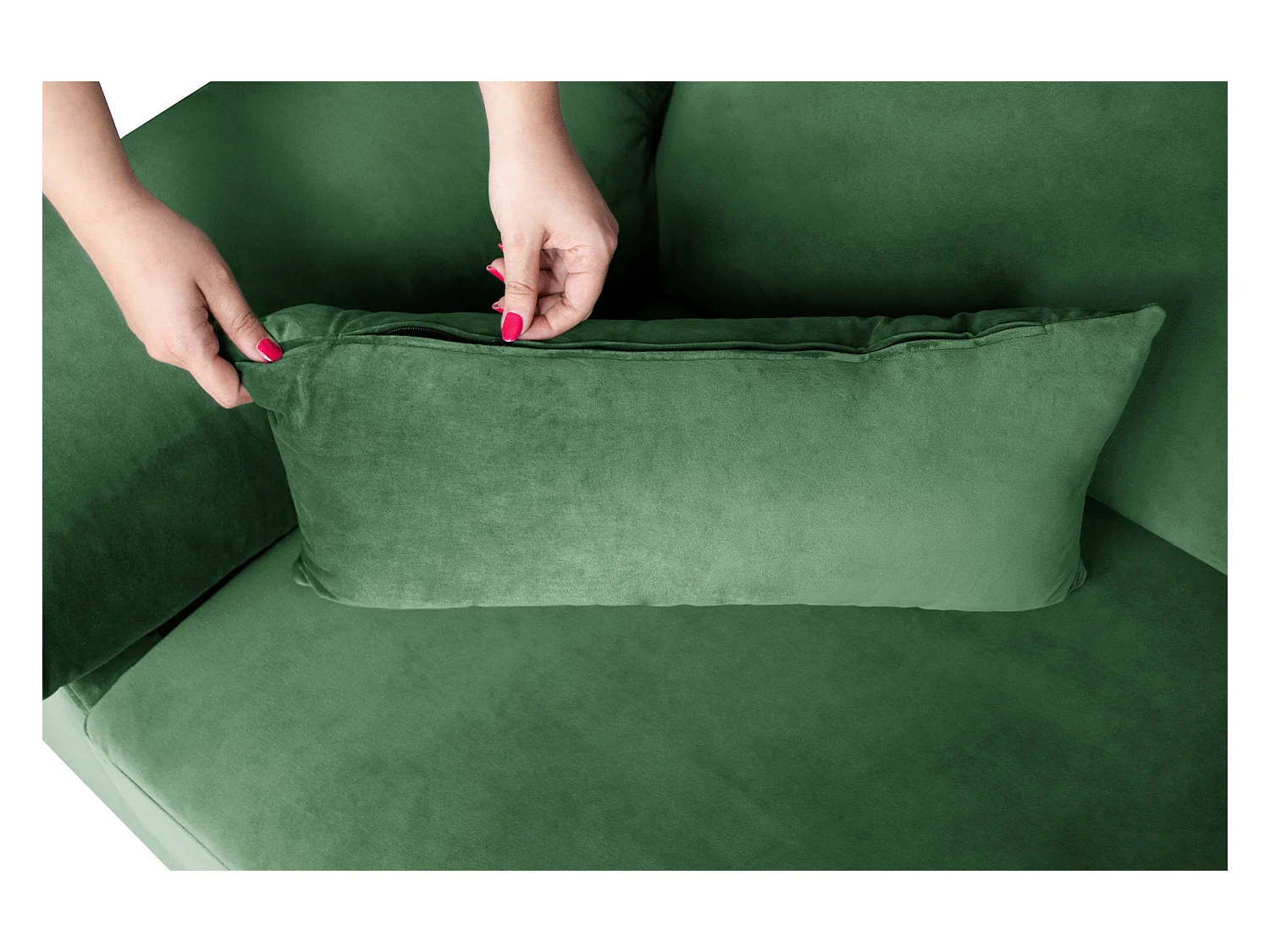 Divano angolare 3 posti con chaise longue destra velluto verde scuro – Washington