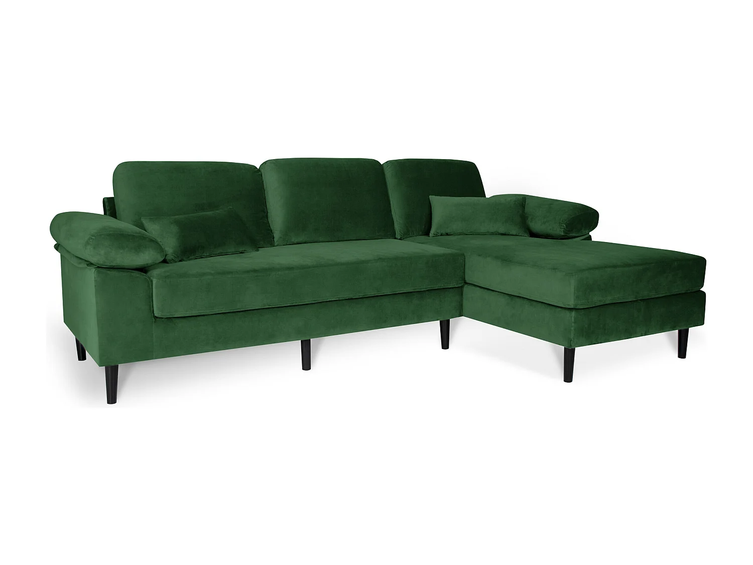 Divano angolare 3 posti con chaise longue destra velluto verde scuro – Washington
