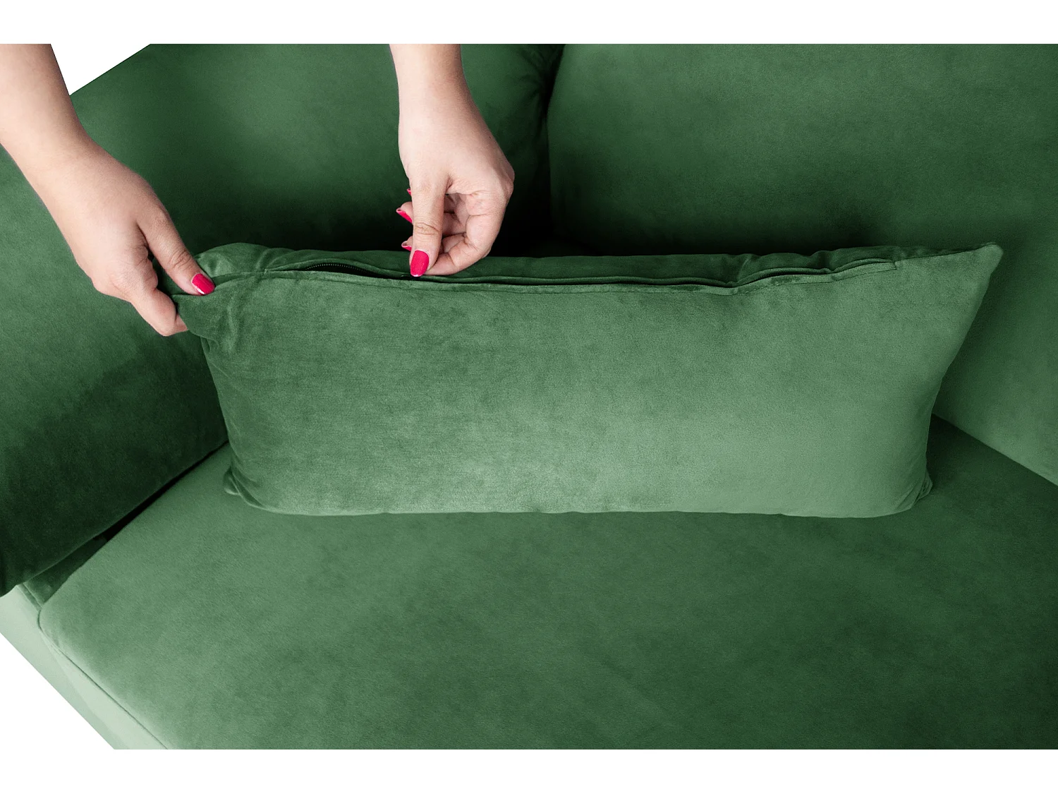 Divano angolare 3 posti con chaise longue destra velluto verde scuro – Washington