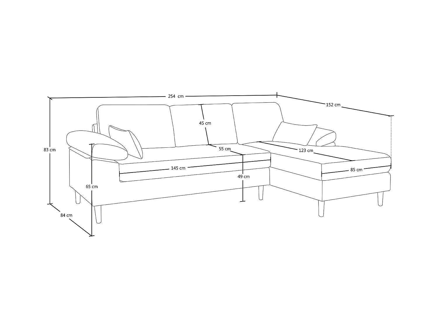 Divano angolare 3 posti con chaise longue destra tessuto blu petrolio - Washington