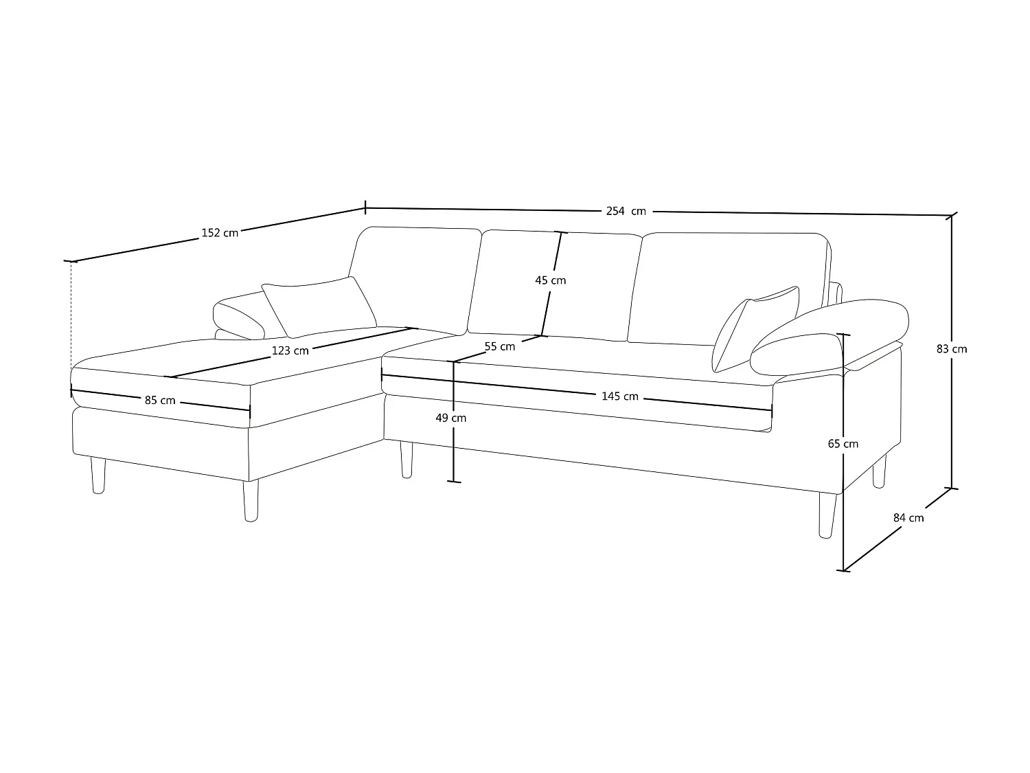 Divano angolare 3 posti con chaise longue sinistra tessuto blu petrolio – Washington