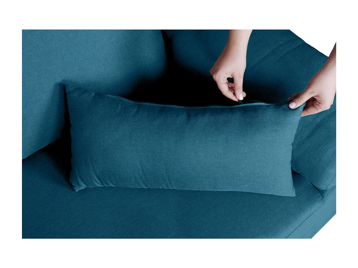 Divano angolare 3 posti con chaise longue sinistra tessuto blu petrolio – Washington