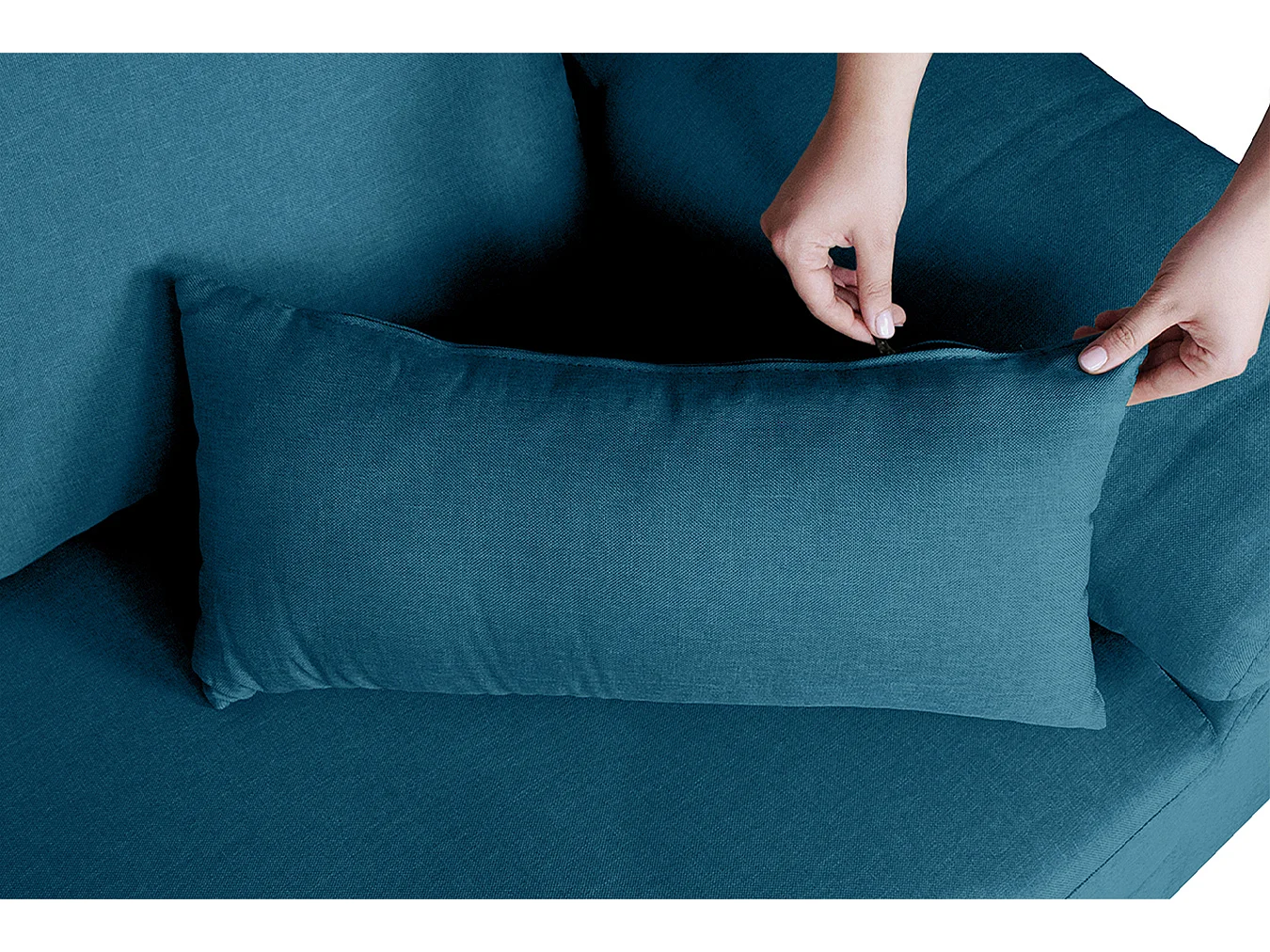 Divano angolare 3 posti con chaise longue sinistra tessuto blu petrolio – Washington