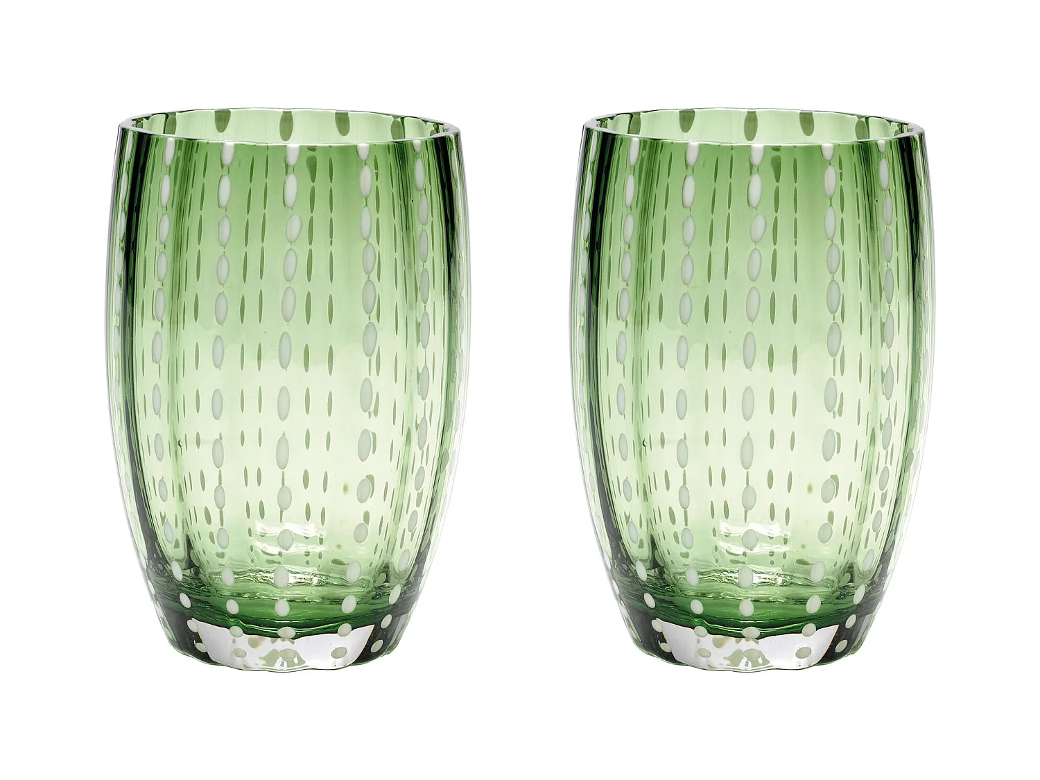 Zafferano Perle Verre Vert Anglais – verre soufflé 32cl, fait main, set de 2 verres artisanaux pour eau ou cocktails, raffiné