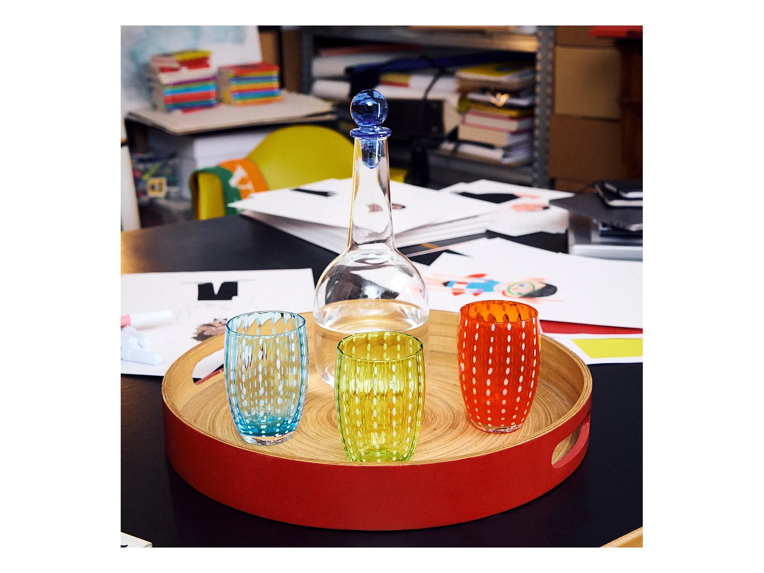 Zafferano Perle Blue Glass - Verre soufflé à la bouche coloré, 32 cl, fait main - Set de 2 verresartisanaux pour eau ou cocktails