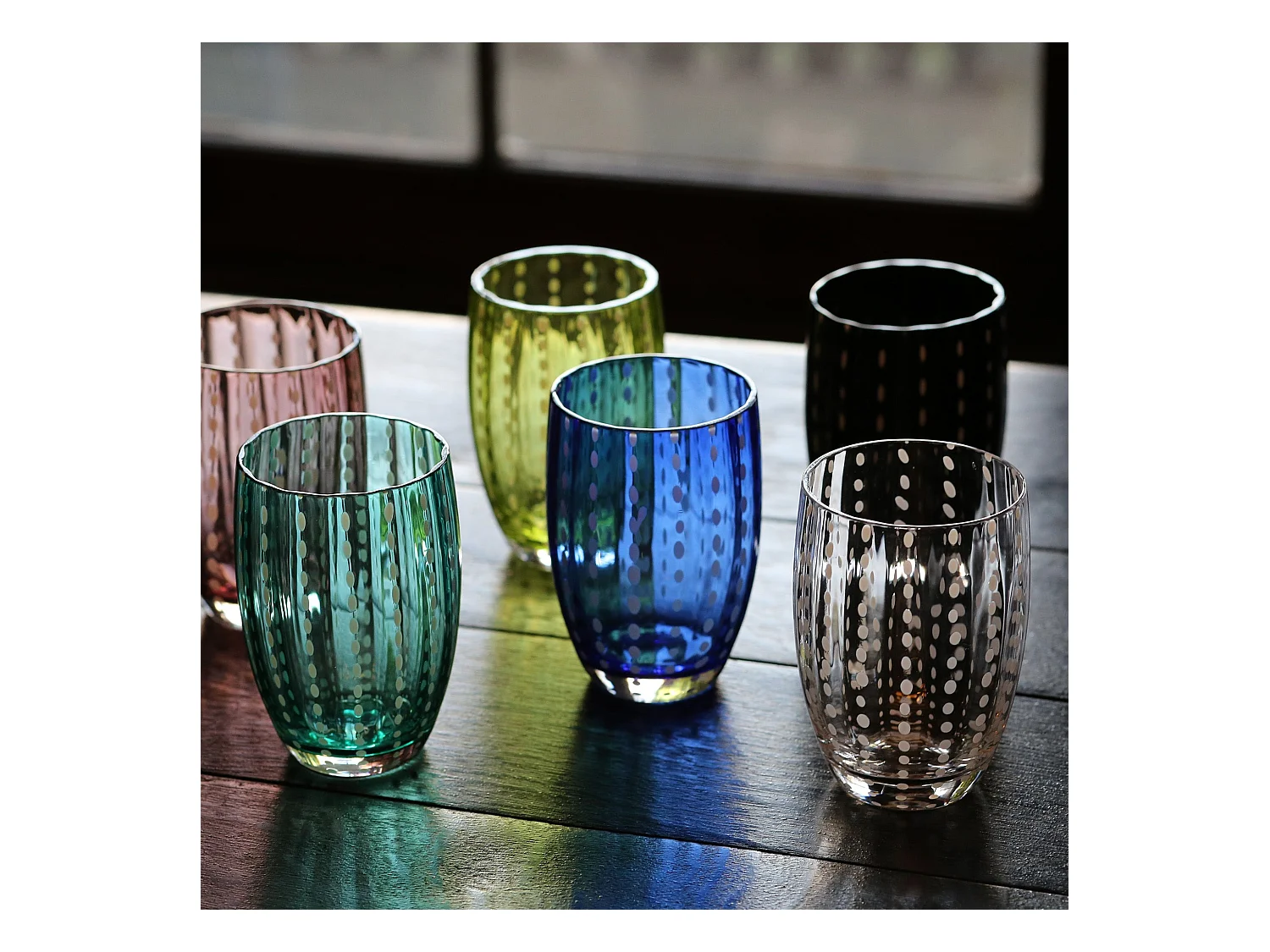 Zafferano Perle Bicchiere Blu - Vetro Colorato Soffiato a Bocca, 32 cl, Lavorato a Mano - Set da 2 Tumblers Artigianali per Acqua o Cocktail