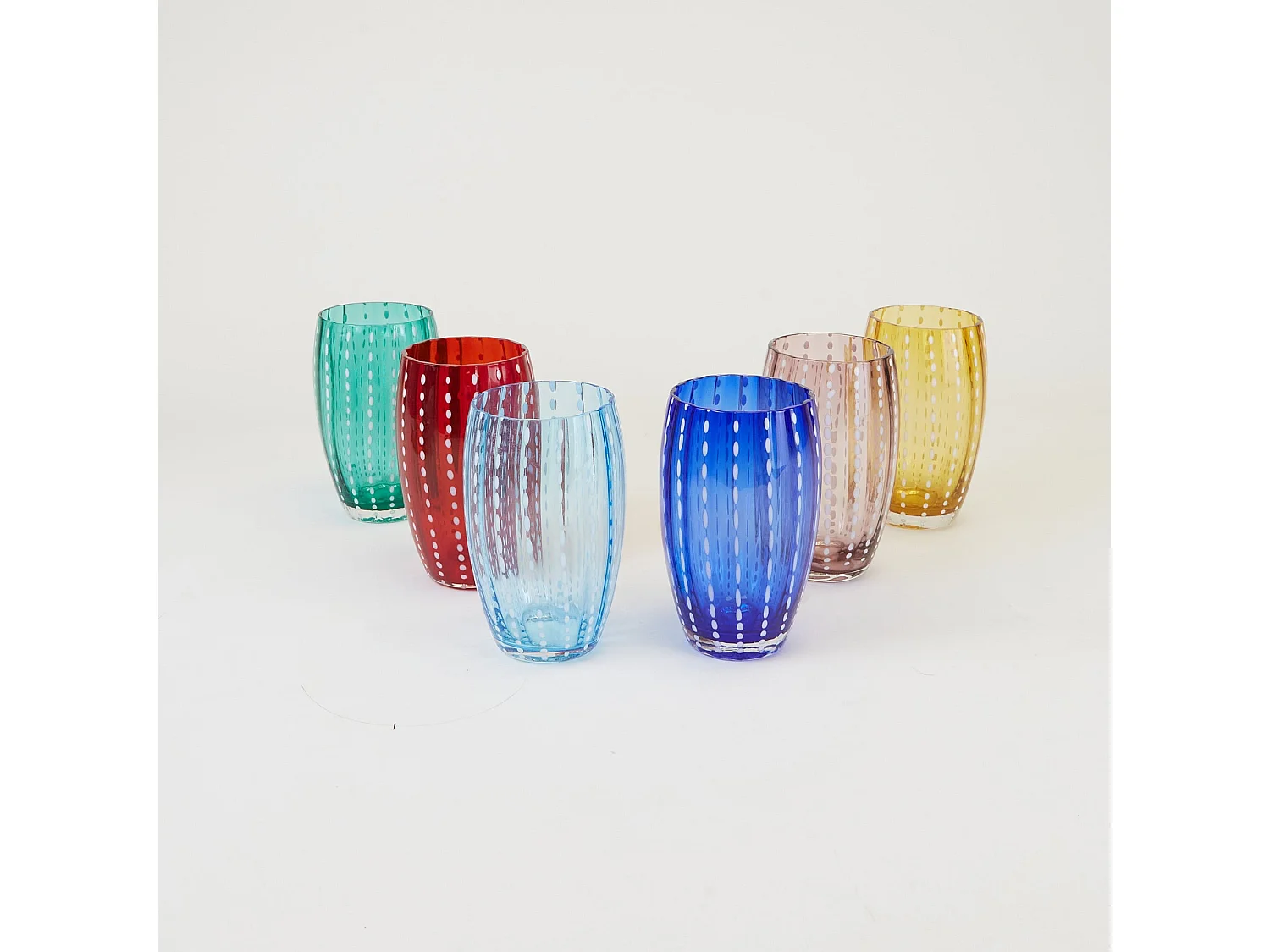 Vaso Zafferano Perle Azul - Vidrio Soplado con Color, 32 cl, Hecho a Mano - Juego de 2 Vasos Artesanos para Agua o Cócteles