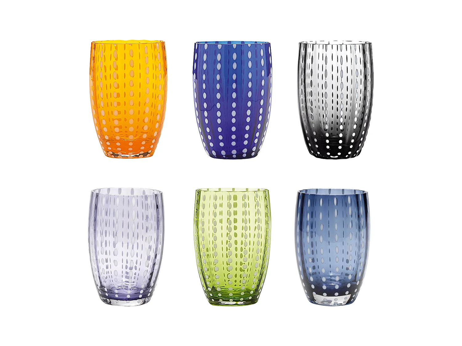 Zafferano Perle Gläser Set 1 – 6er-Set, bunte mundgeblasene Gläser, 32 cl, handgefertigt, Wasser/Cocktails