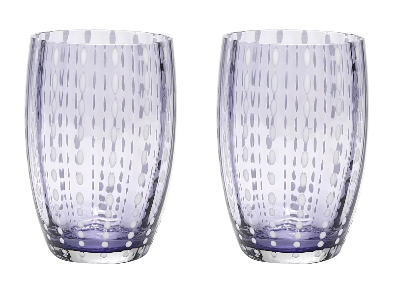 Vaso Zafferano Perle Lavanda - Vidrio Soplado Coloreado, 32 cl, Hecho a Mano - Juego de 2 Vasos Artesanos para Agua o Cócteles