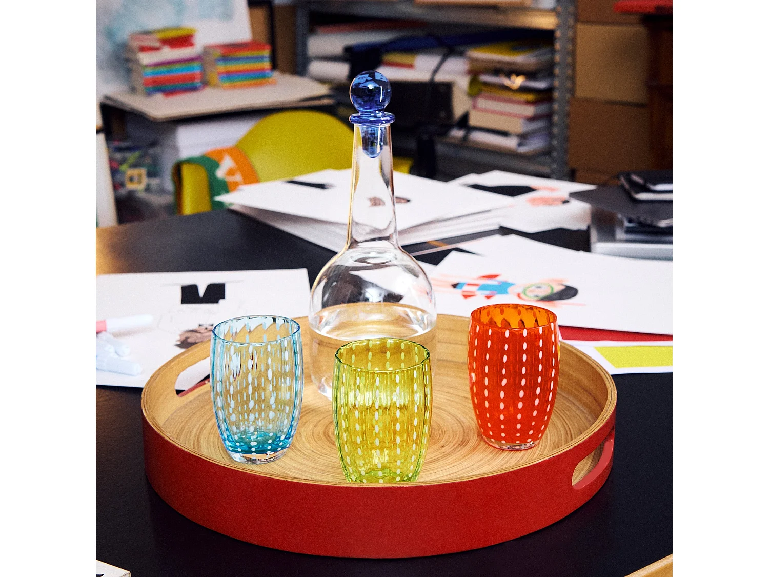 Zafferano Perle Verre Lavande - verre soufflé 32cl, fait main, set de 2 verres artisanaux pour eau ou cocktails, design unique