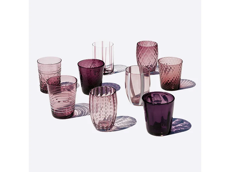 Zafferano Melting Pot Juego de 6 Vasos Monocolor - Amatista - Vidrio Soplado a Mano, 32 cl - Vasos Artesanales para Agua y Cócteles
