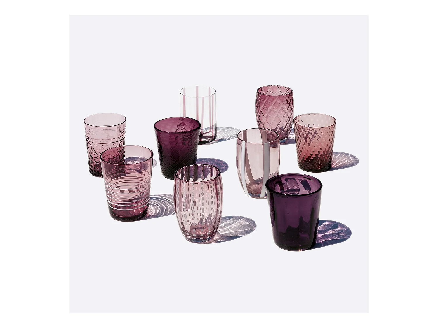 Zafferano Melting Pot x6 verres unicolores – Améthyste, verre soufflé main 32cl, artisanaux pour cocktails, eau, apéritifs