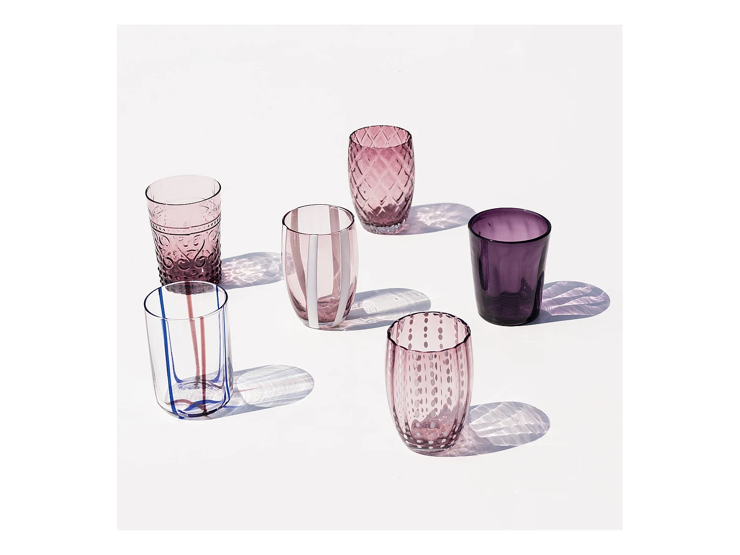 Zafferano Melting Pot x6 verres unicolores – Améthyste, verre soufflé main 32cl, artisanaux pour cocktails, eau, apéritifs