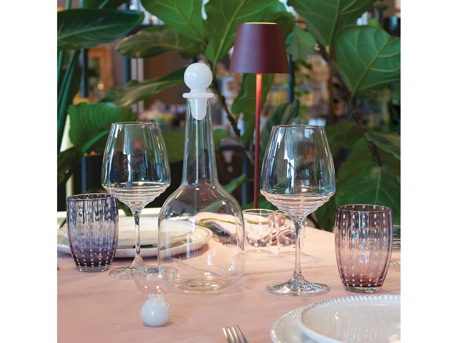 Zafferano Perle Verre Améthyste - Verre Soufflé Bouche Coloré, 32 cl, Fait Main - Lot de 2 verresArtisan pour Eau ou Cocktails