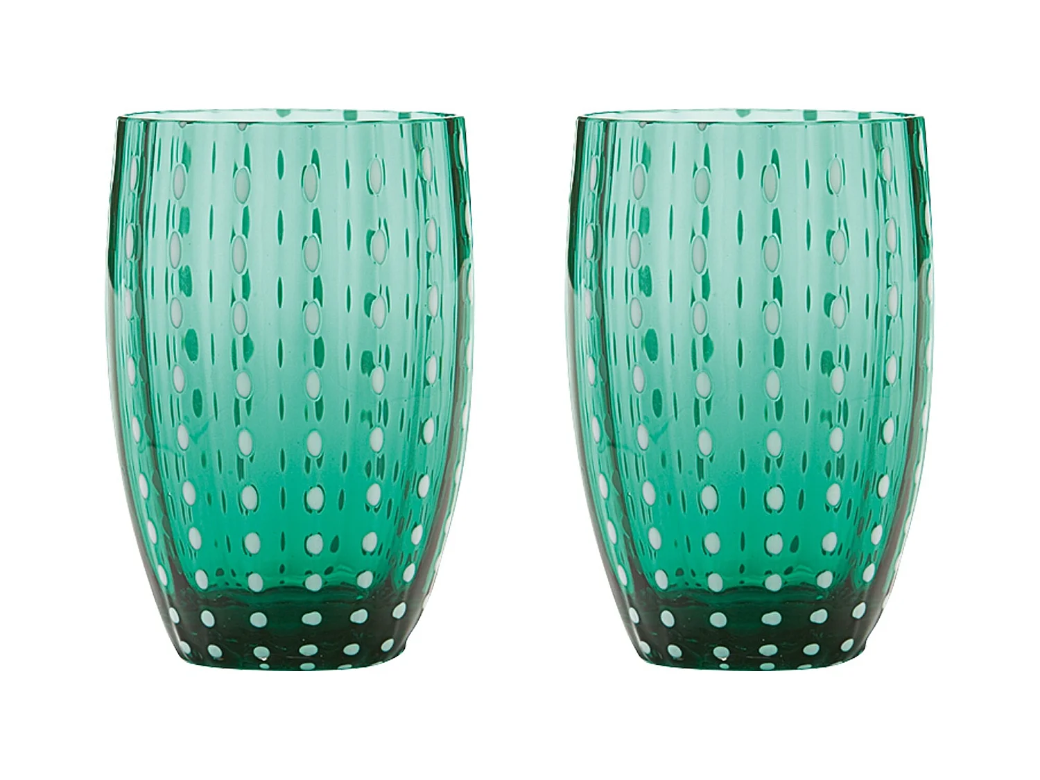 Zafferano Perle groen glas - gekleurd mondgeblazen glas, 32 cl, handgemaakt - Set van 2 handgemaakte bekers voor water of cocktails