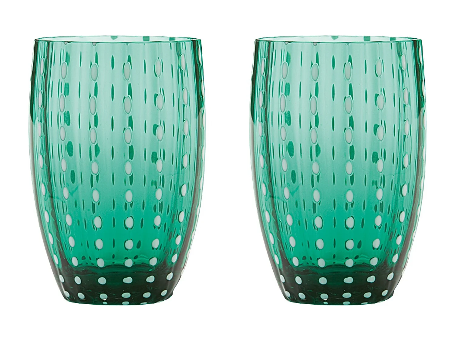 Zafferano Perle Green Glass - Verre soufflé à la bouche, 32 cl, fait main - Lot de 2 verresartisanaux pour eau ou cocktails