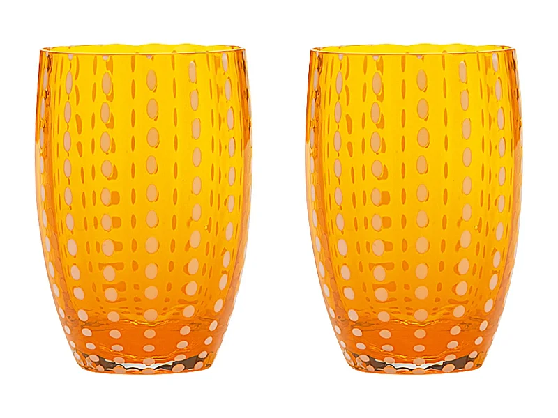 Zafferano Perle Bicchiere Arancione - Vetro Colorato Soffiato a Bocca, 32 cl, Lavorato a Mano - Set da 2 Tumblers Artigianali per Acqua o Cocktail