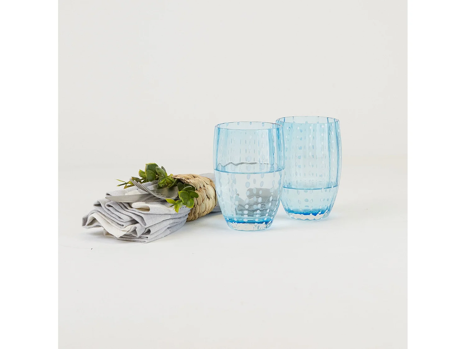 Copo de água-marinha Zafferano Perle - Vidro colorido soprado à mão, 32 cl, feito à mão - Conjunto de 2 copos artesanais para água ou coquetéis