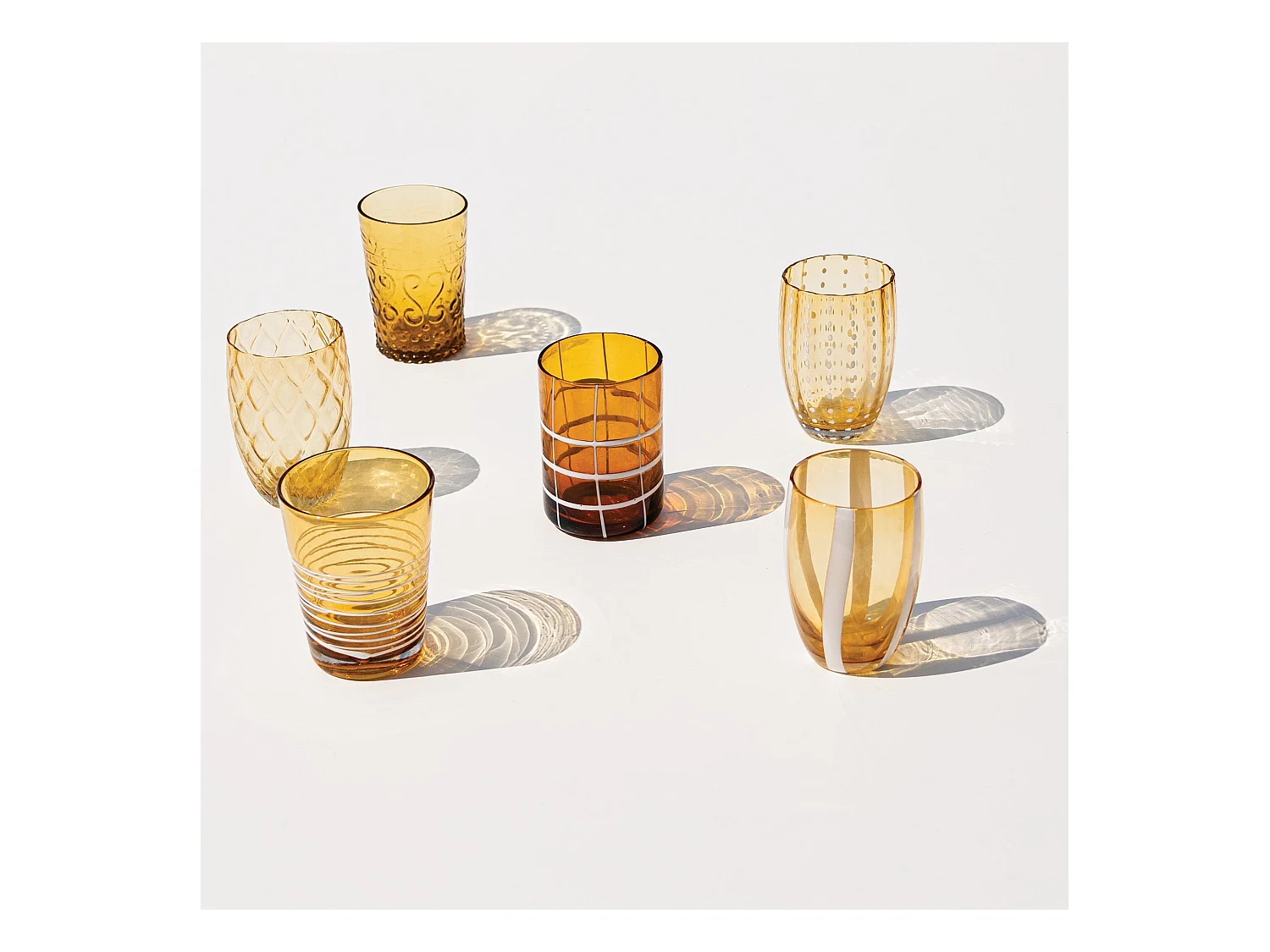 Zafferano Melting Pot x6 verres unicolores – Ambre, verre soufflé main 32cl, artisanaux, design chaleureux, pour cocktails