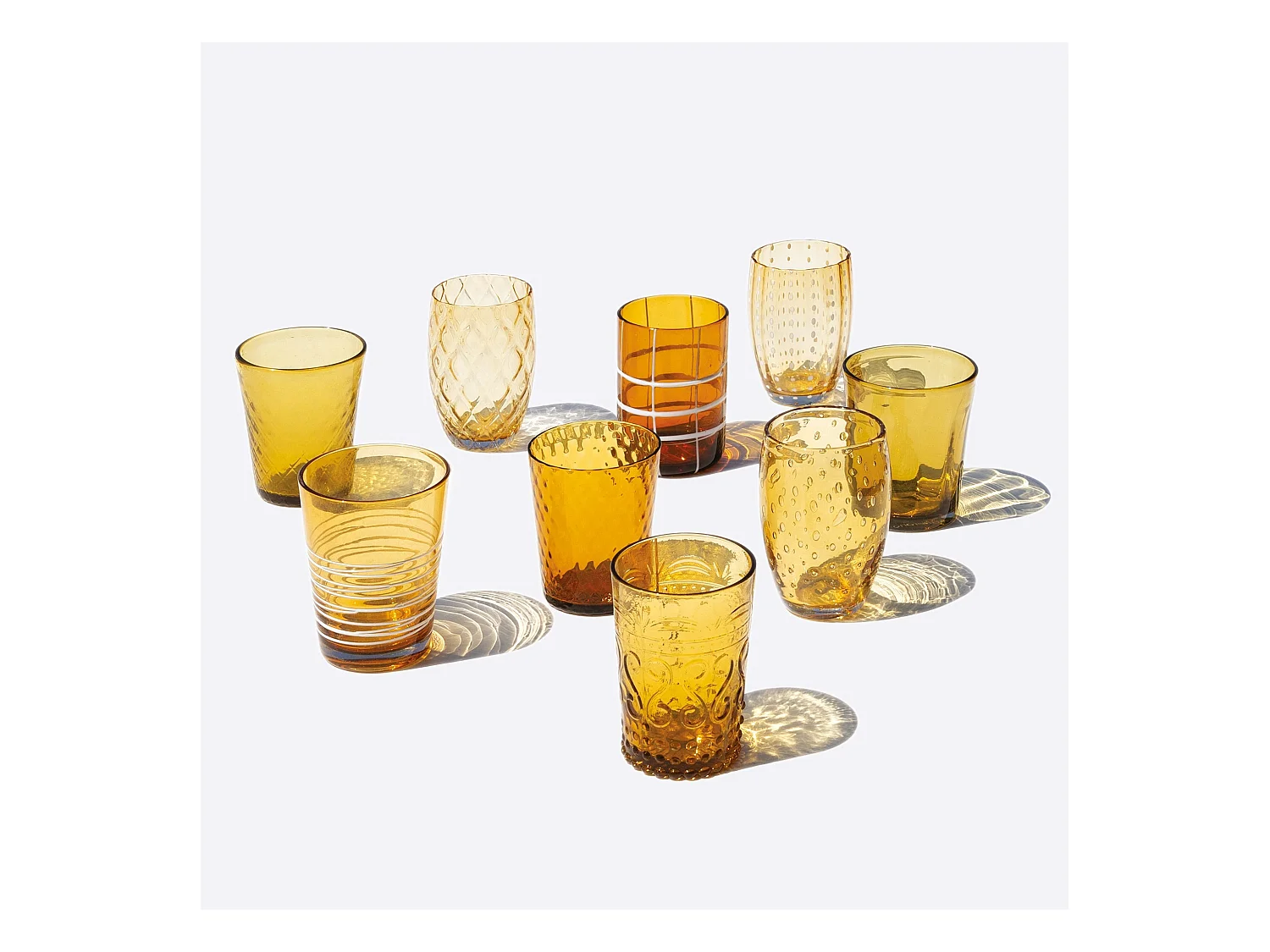 Zafferano Melting Pot zestaw 6 szklanek 32cl, bursztynowe szkło dmuchane ręcznie, artisan tumblers