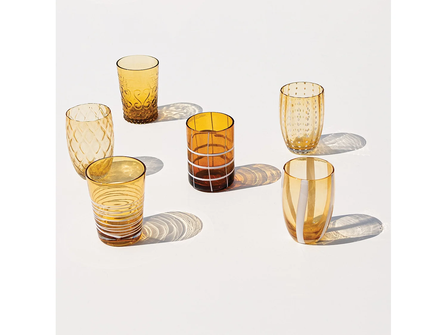 Zafferano Melting Pot x6 verres unicolores - Ambre, verre soufflé main 32cl, artisanaux, design chaleureux, pour cocktails