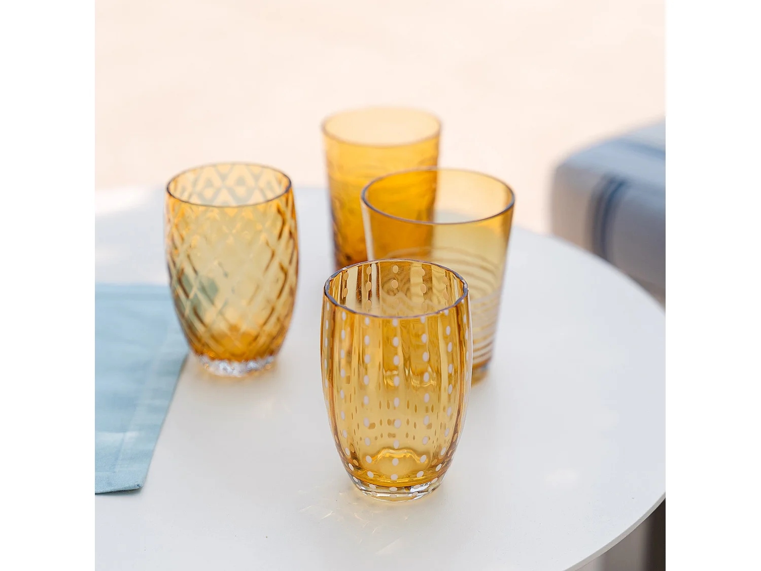 Zafferano smeltedigelsæt med 6 ensfarvede glas - rav - mundblæst glas, 32 cl - håndlavede vand- og cocktailglas