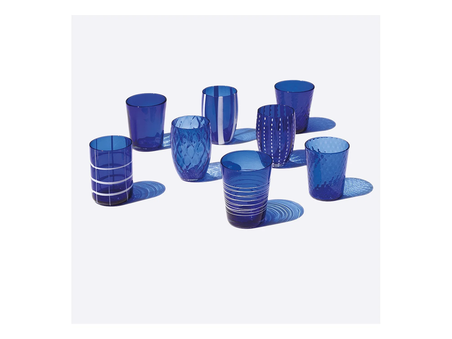Zafferano Melting Pot Set 6 Bicchieri Monocolore - Blu - Vetro Soffiato a Mano, 32 cl - Tumbler Artigianali per Acqua e Cocktail