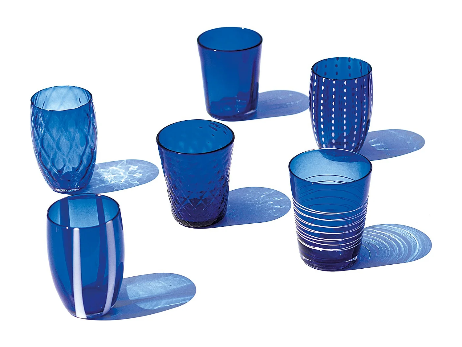 Zafferano Melting Pot Set 6 Bicchieri Monocolore - Blu - Vetro Soffiato a Mano, 32 cl - Tumbler Artigianali per Acqua e Cocktail